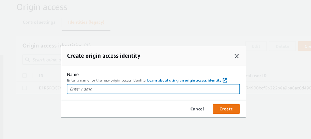 Create Origin Access Identity form