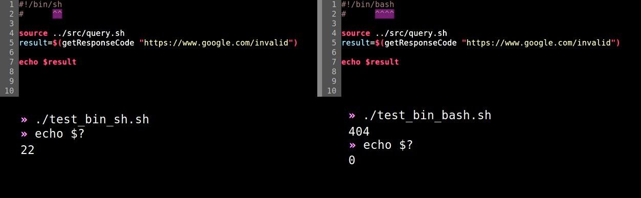 side by side comparision showing the difference between #!/bin/bash and #!/bin/sh