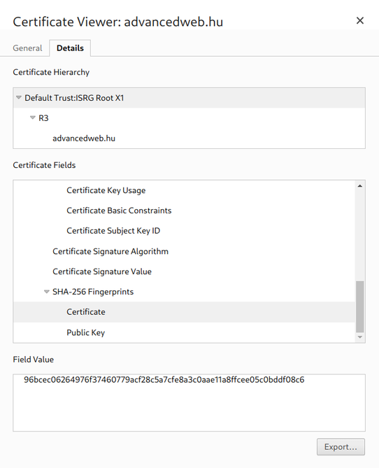 Certificate chain for the advancedweb.hu site
