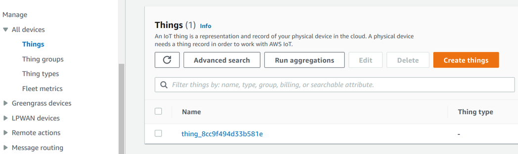 Thing added to IoT Core