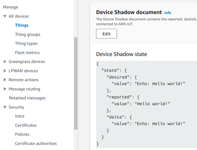 Thing shadow with a reported and a desired state