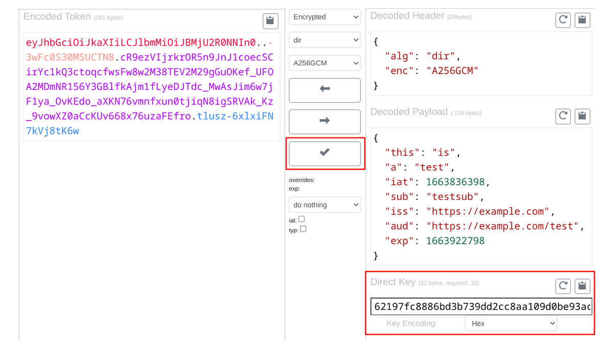 Encrypted JWT debugger