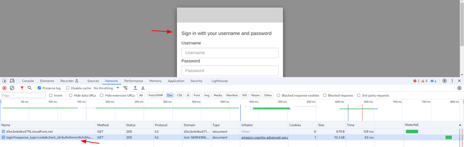 A screenshot showing that the webapp redirects to a login endpoint