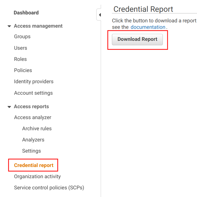 Credential report download link