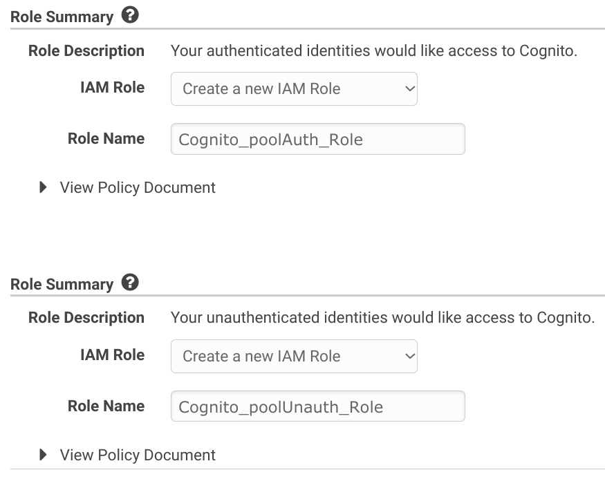 Cognito roles configuration