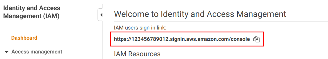 IAM users signin link