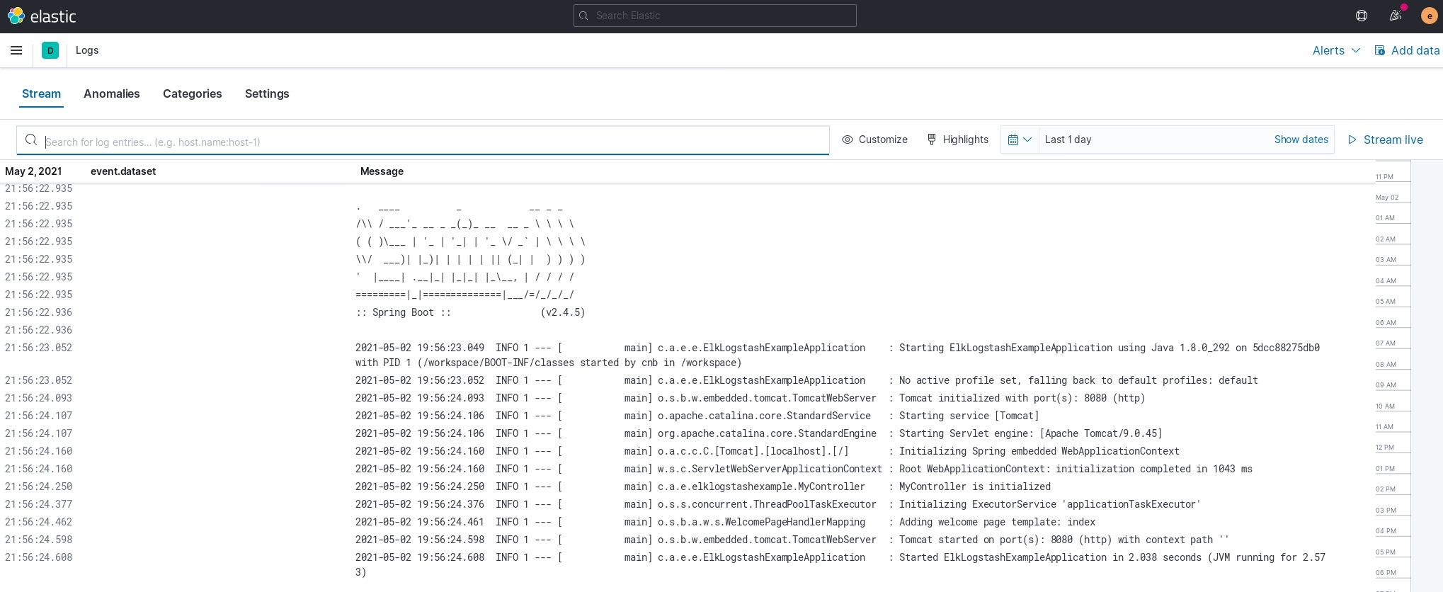 Investigating the incoming logs in Kibana