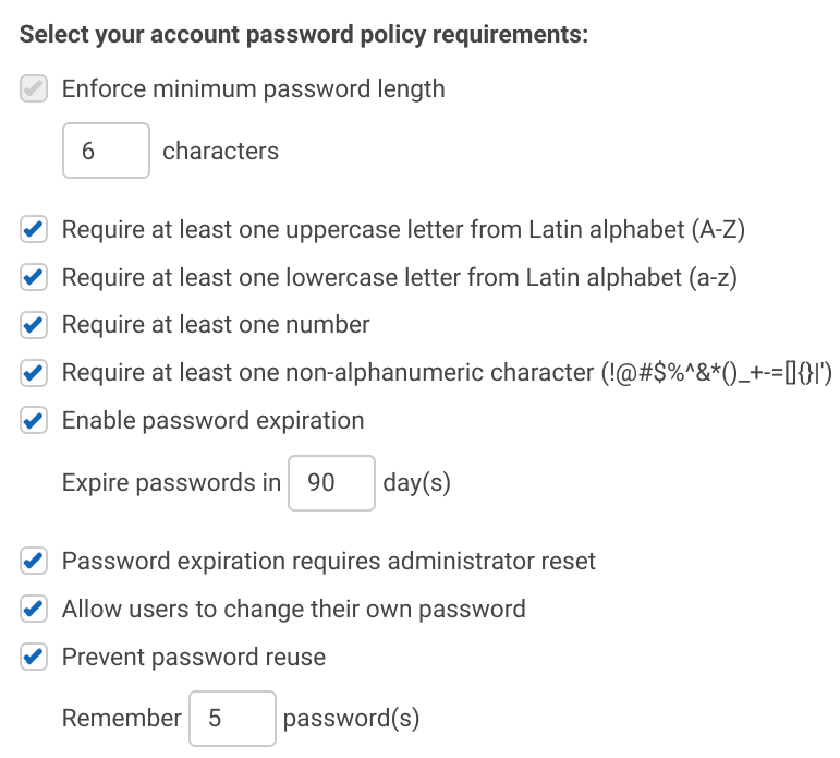 Password policy elements