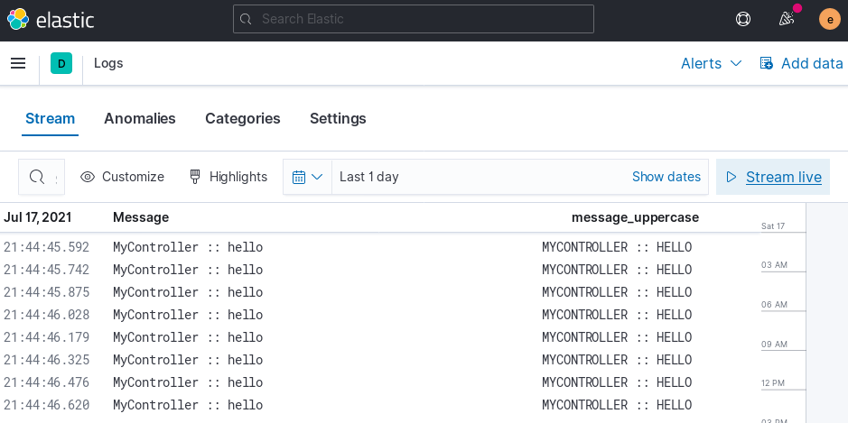 Enriched logs in the Kibana UI