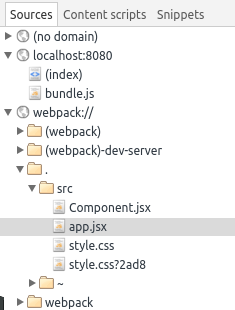 The sources when using Webpack