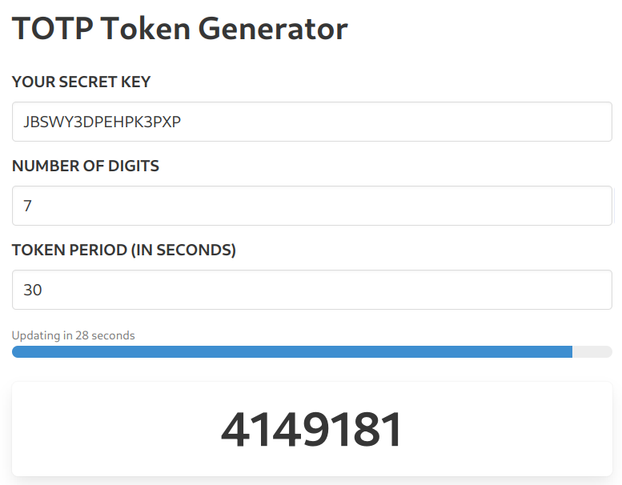 A screenshot showing a TOTP generator that generates 7-digit codes