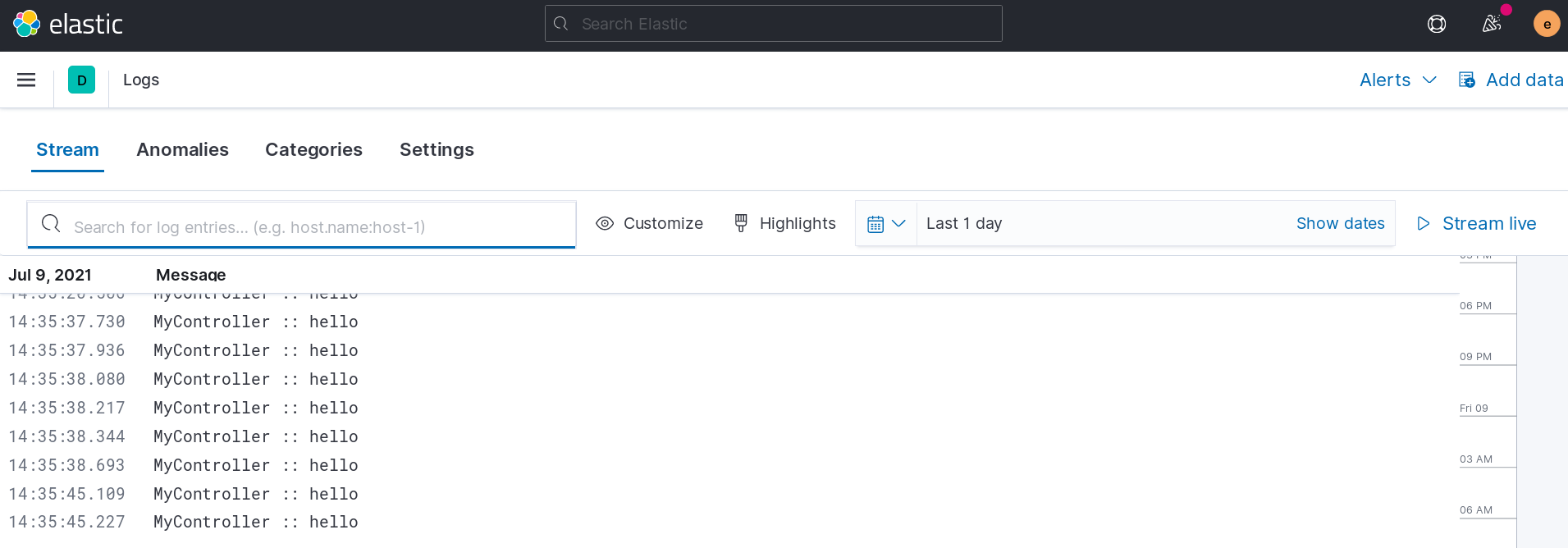 Logs in the Kibana UI