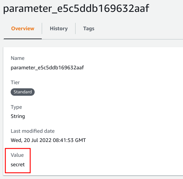 Secret value stored in SSM Parameters Store