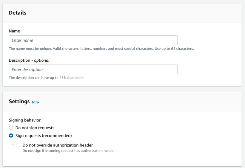 Create Origin Access Control form