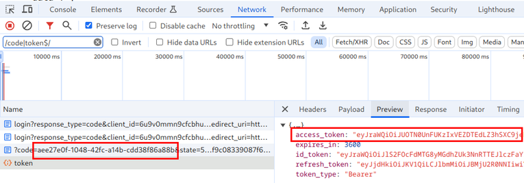 A screenshot showing that the webapp gets the access token